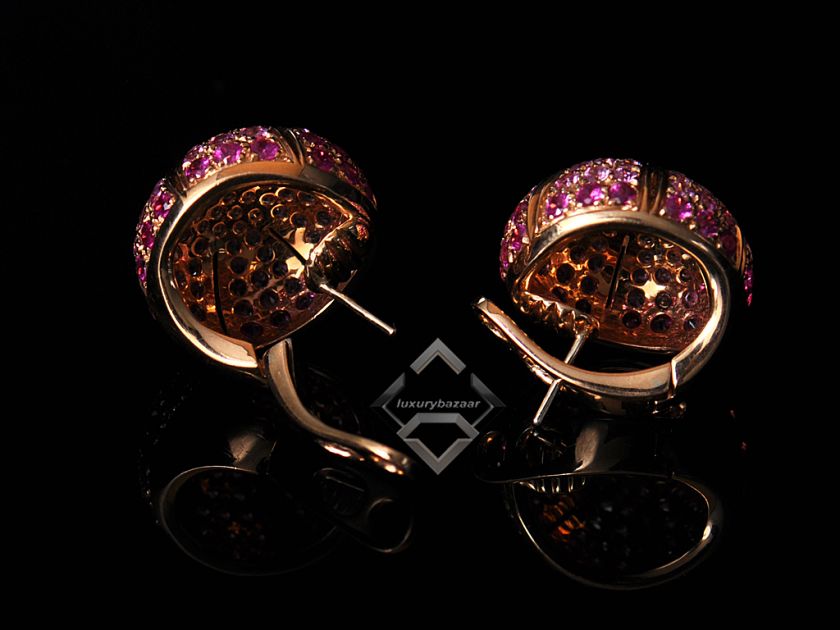 Damiani 18K RG Pave Diamond Pink Sapphire Earrings  
