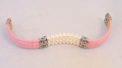 HONORA PINK LEATHER STERLING & PEARL BRACELET  