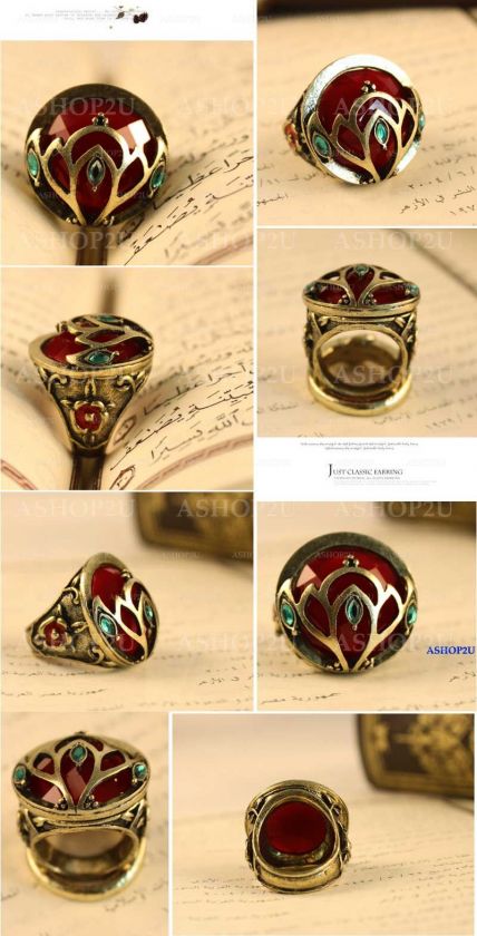   Classical Retro Vintage Bronze Big Red Stone Rhinestone Ring  