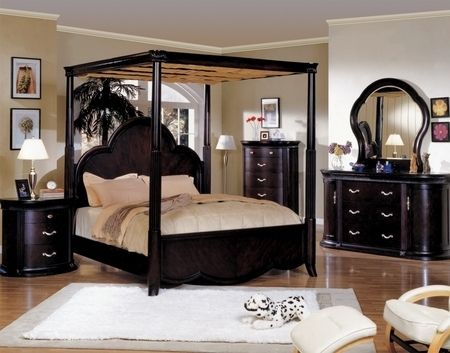   Style Canopy King Size 5 Pc Bedroom Set Rich Dark Espresso Marble