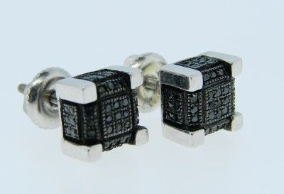 ICY ICE CUBE BLOCK ALL BLACK DIAMOND STUD EARRINGS 8 MM  