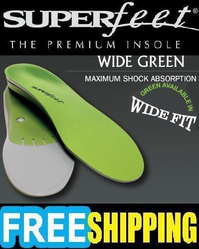 Superfeet WIDE Green Insoles Orthotics Arch Support NEW  