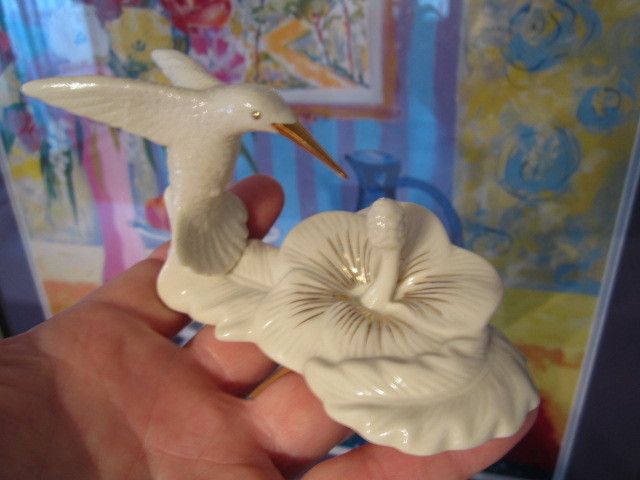   HIBISCUS vtg lenox jewelry holder dish ring bird hula table art  