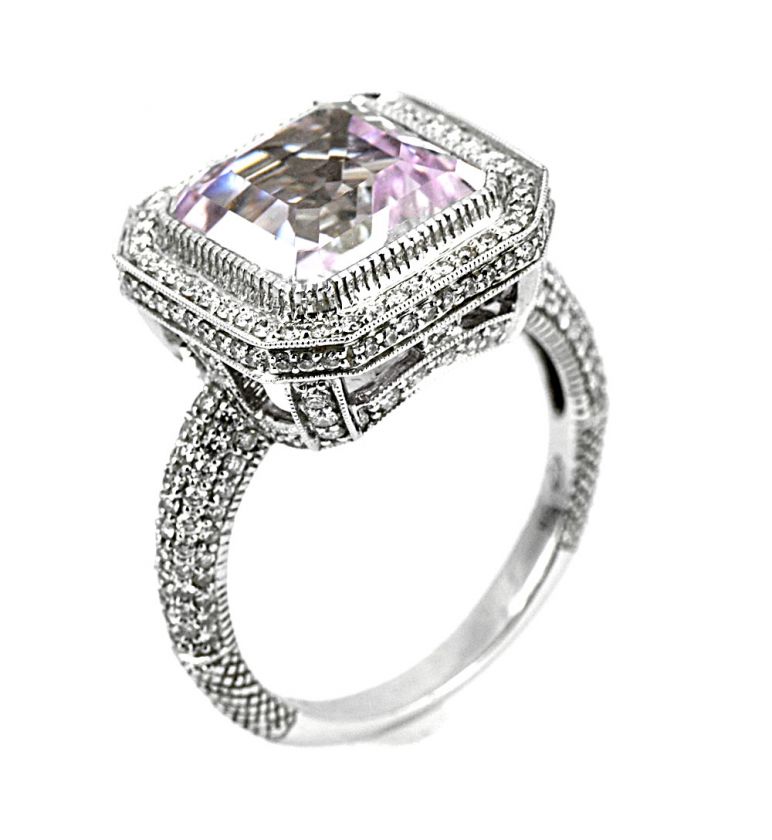 Judith Ripka 18k Solid White Gold Diamond & 11ct kunzite Pave Size 12 