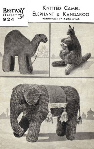 Knitting PAttern TOY Elephant Kangaroo Camel Vintage  