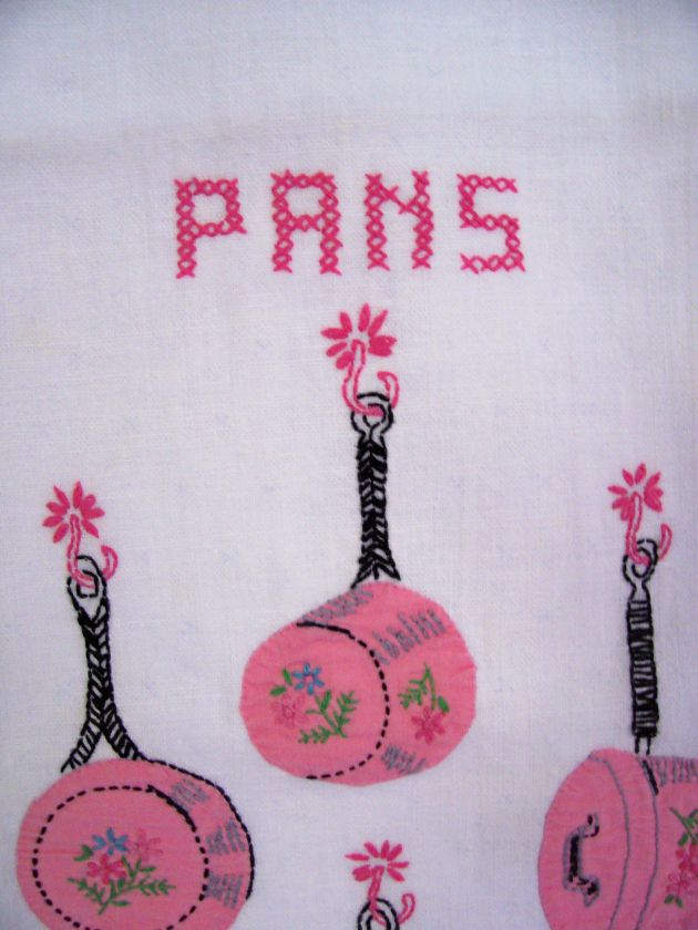 Linen Dish Towel, Pink & Black 1950s Pans, 2 Coasters  