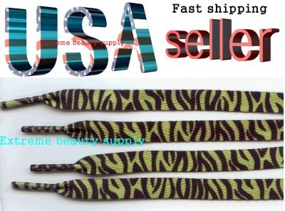 flat animal print zebra green man boy girl shoelace  