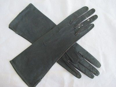 VINTAGE 1930s BOTTLE GREEN LEATHER GLOVES  