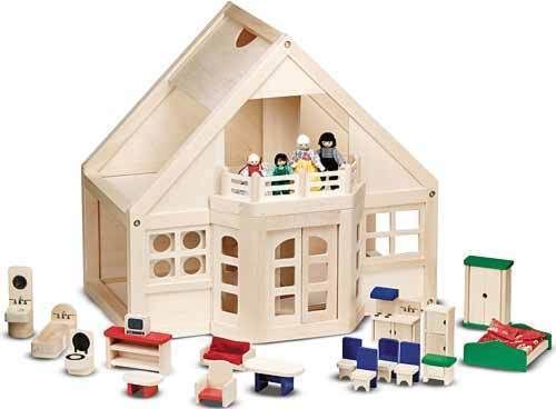 Melissa & Doug Furnished Wooden Dollhouse Portable NEW  