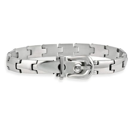 Stainless Steel Mens Bracelet w/ Belt Buckle Closure  