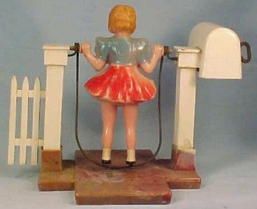 Superb Vintage GIRL JUMPING ROPE WIND UP TOY Works 1950  