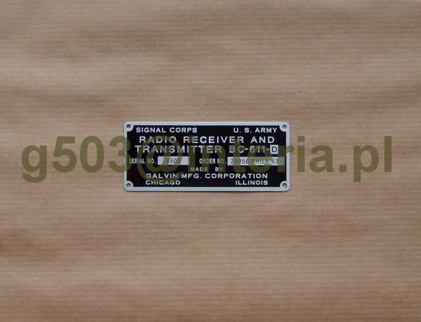 BC 611 D RADIO DATA PLATE SCR 536 BC 721 NAME ID TAG  