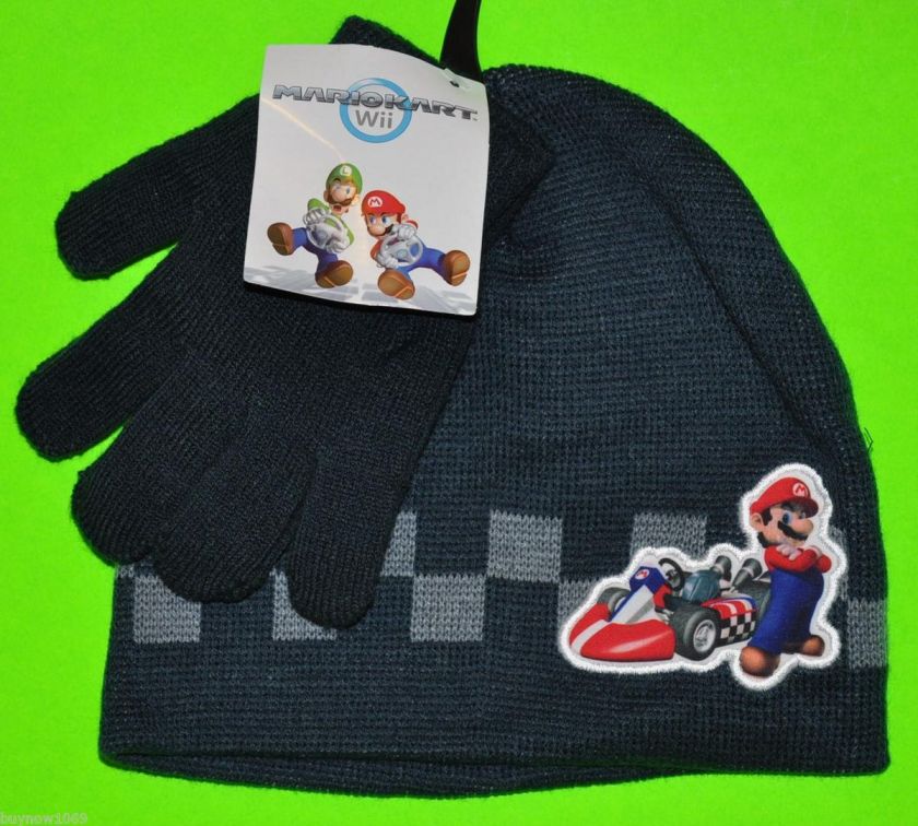 MARIO BROS NINTENDO BEANIE GLOVE SET STRETCH FIT KIDS ORIGINAL NWT 