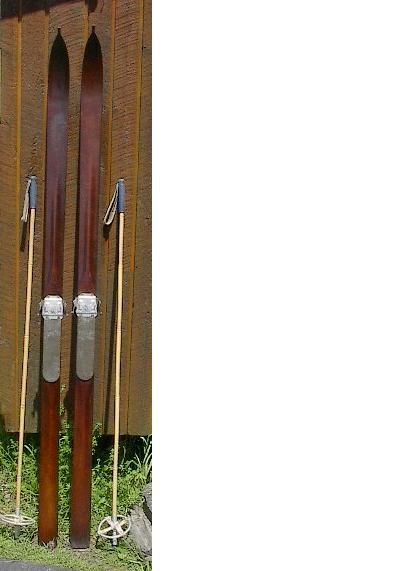 ANTIQUE Wooden Skis 80 Wood Skiis OLD BAMBOO POLES Ski  