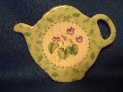 Teabag Holder Tea Caddy Rest Teapot Shape Violets  