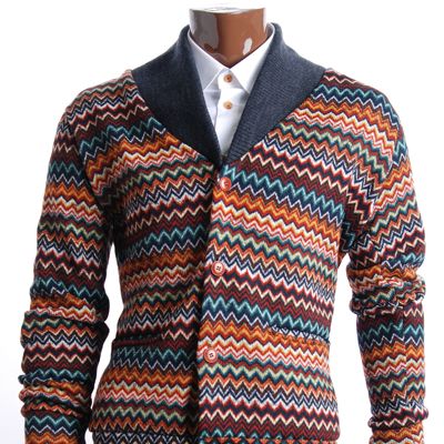 Mens Flatseven Knit Cardigan Wave Stripes Rainbow SW104RBW  