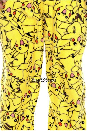 YELLOW POKEMON PIKACHU FLEECE PJ PAJAMAS LOUNGE SLEEP PANTS ANIME 