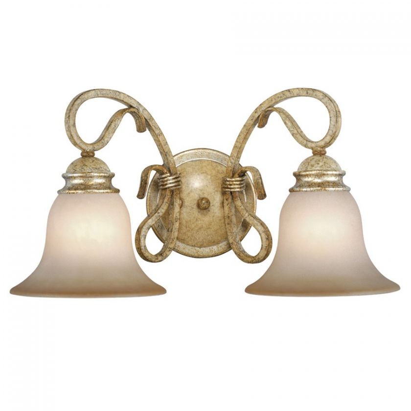 NEW 2 Light Bathroom Vanity Lighting Fixture, Gold Brass Patina, Sand 