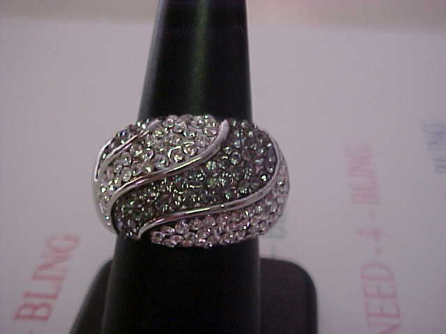 RHODIUM PLATED PREMIER CHIC BLACK & CLEAR CUBIC ZIRCONIA SWIRL DESIGN 