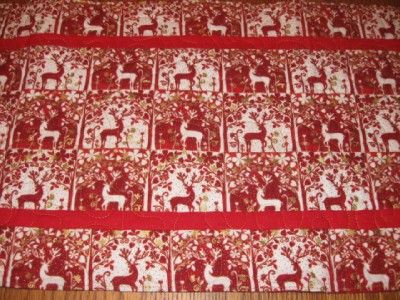 Handmade Quilted Table Runner Christmas reindeer red white gold 