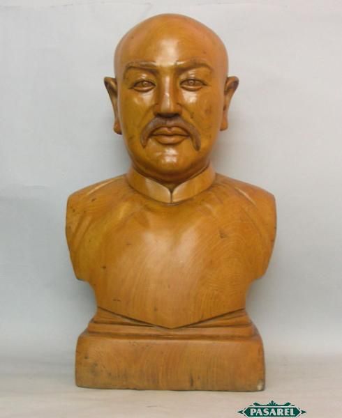 Chinese Wood Sun Yat Sen Bust Sculpture China 1930s  