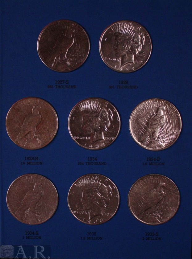 1921 1928 P/D/S PEACE SILVER DOLLAR COMPLETE VF BU SET  