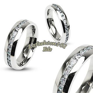 Stainless Steel Mens Eternity Ring Band w/ Clear Gems All Around SZ 9 