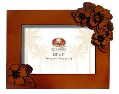 New 3D Hibiscus Photo Frame 3.5 x 5 Flower Wood Hawaiian Decor 