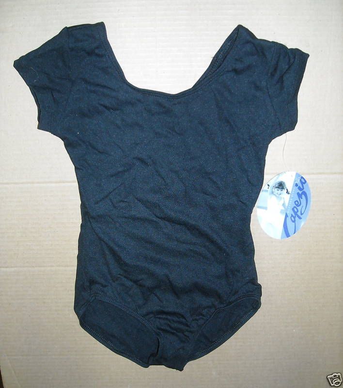 NWT GIRLS CAPEZIO SHORT SLEEVE LEOTARD BLACK LARGE CH  