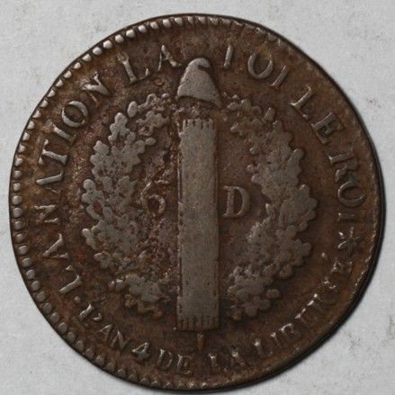 1792 BB RARE Revolution Money FRANCE 6 deniers LXVI (RARE Denomination 